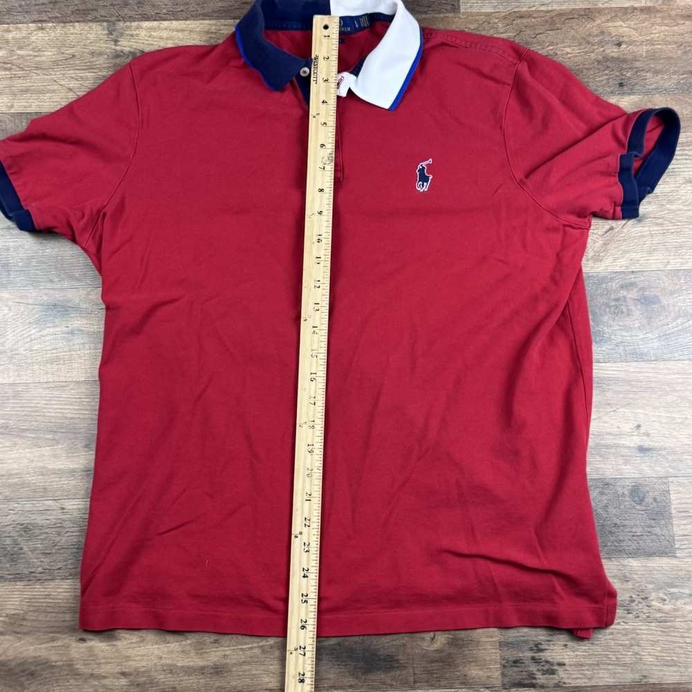 Polo Ralph Lauren Big Logo Red Polo Shirt Men's Size L Color block Collar - Picture 8 of 10